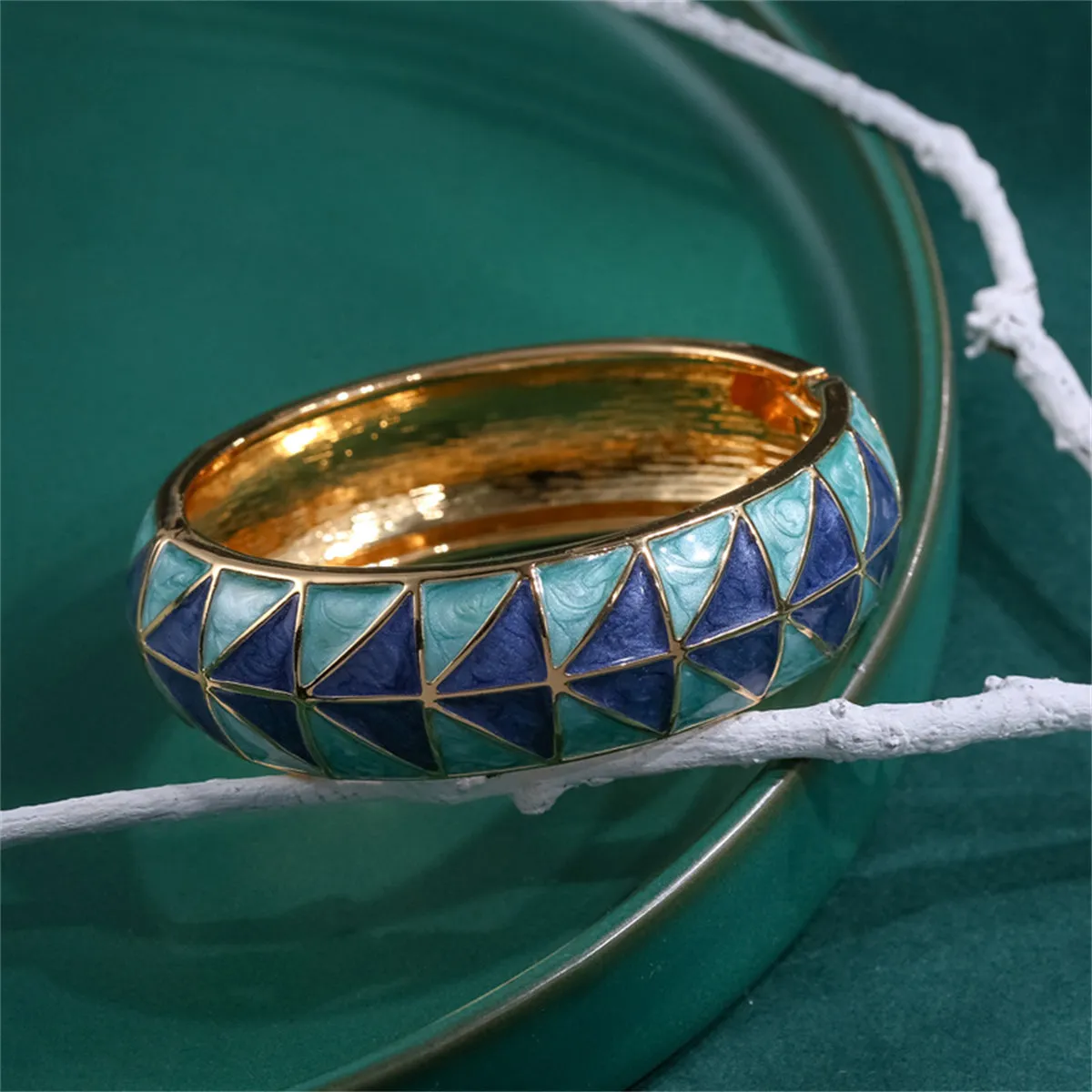 Blue Enamel & 18K Gold-Plated Triangle Bangle
