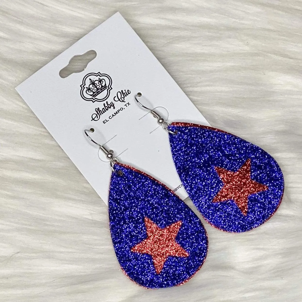 Blue Glitter with Red star earrings