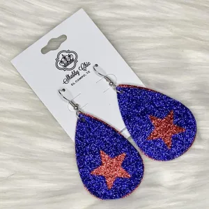 Blue Glitter with Red star earrings
