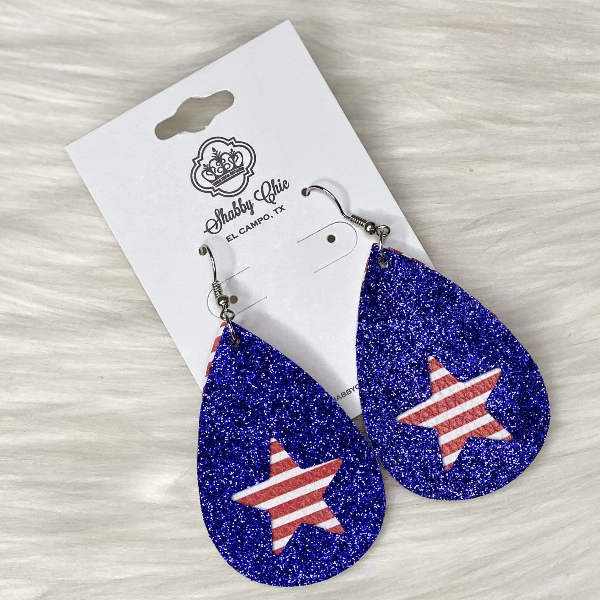 Blue Glitter with Striped Star earrings