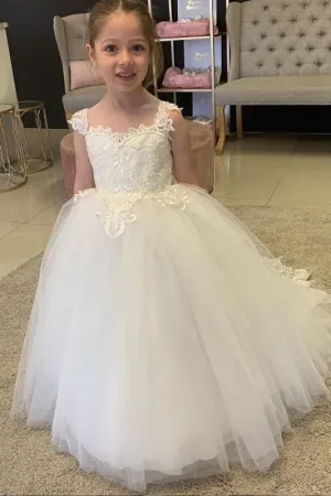 Boho Long Tulle Ball Gown Flower Girls Dresses with bow