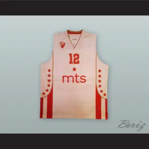 Boris Simanic 12 Red Star Belgrade White Basketball Jersey