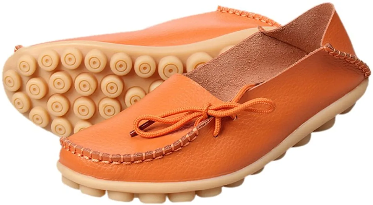 Brand new Women's Cowhide Leather Moccasins Flats Casual Loafers Shoes in Orange, Sz 40 (Fit 9.5)