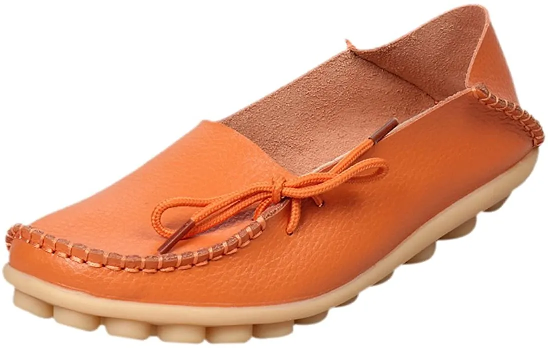 Brand new Women's Cowhide Leather Moccasins Flats Casual Loafers Shoes in Orange, Sz 40 (Fit 9.5)