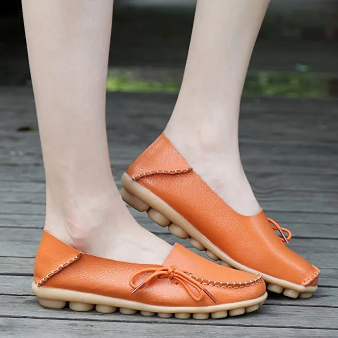 Brand new Women's Cowhide Leather Moccasins Flats Casual Loafers Shoes in Orange, Sz 40 (Fit 9.5)