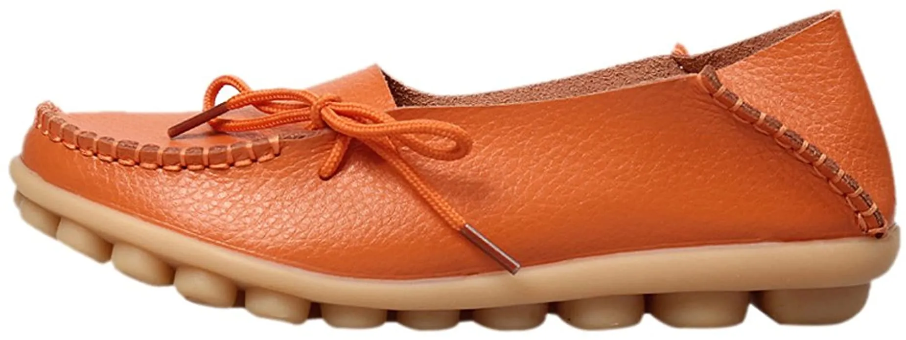 Brand new Women's Cowhide Leather Moccasins Flats Casual Loafers Shoes in Orange, Sz 40 (Fit 9.5)