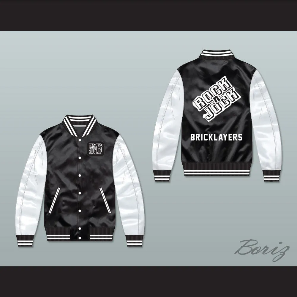 Bricklayers Basketball 3rd Annual Rock N' Jock B-Ball Jam Black/ White Varsity Letterman Satin Bomber Jacket