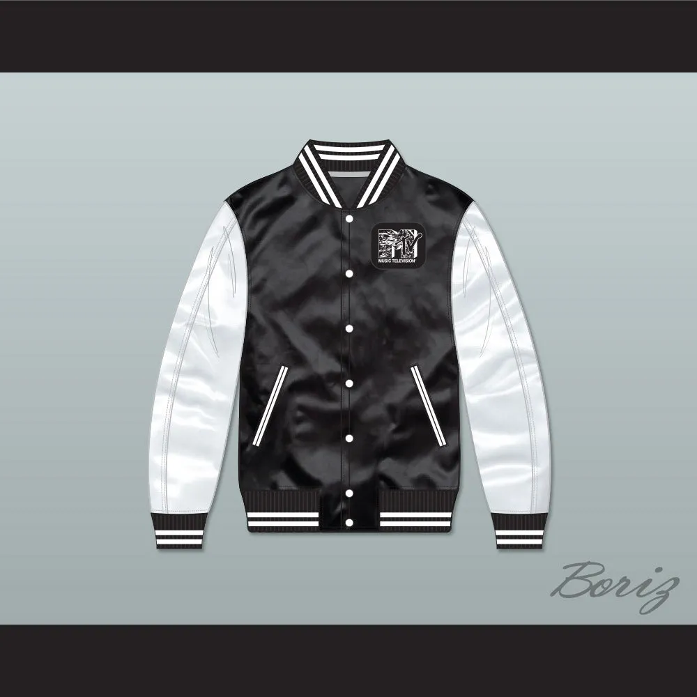 Bricklayers Basketball 3rd Annual Rock N' Jock B-Ball Jam Black/ White Varsity Letterman Satin Bomber Jacket