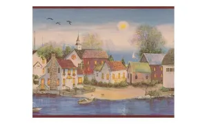 Brown and Blue Landscape Houses PC95092 Wallpaper Border