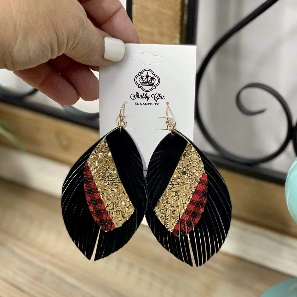 Buffalo Plaid and Gold earrings - Double stack