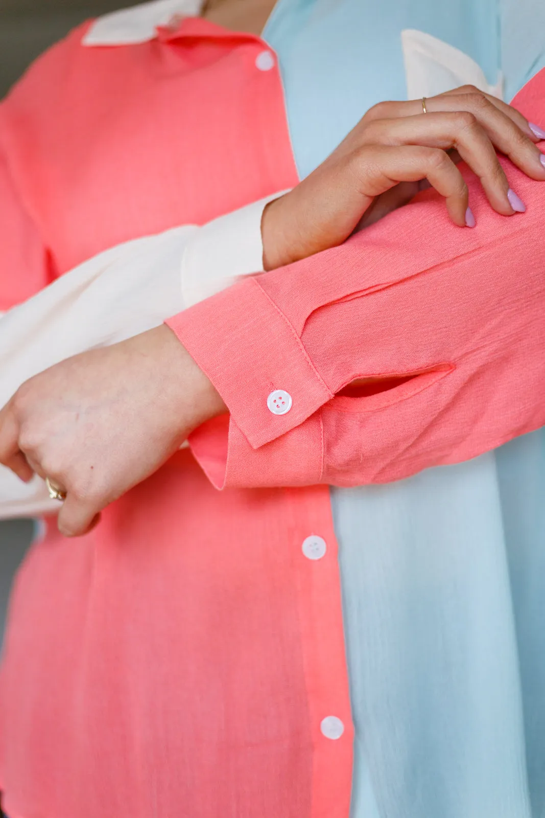 Capture the Day Lightweight Color Block Button-Up Top