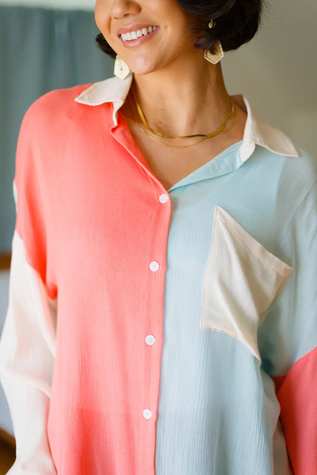 Capture the Day Lightweight Color Block Button-Up Top