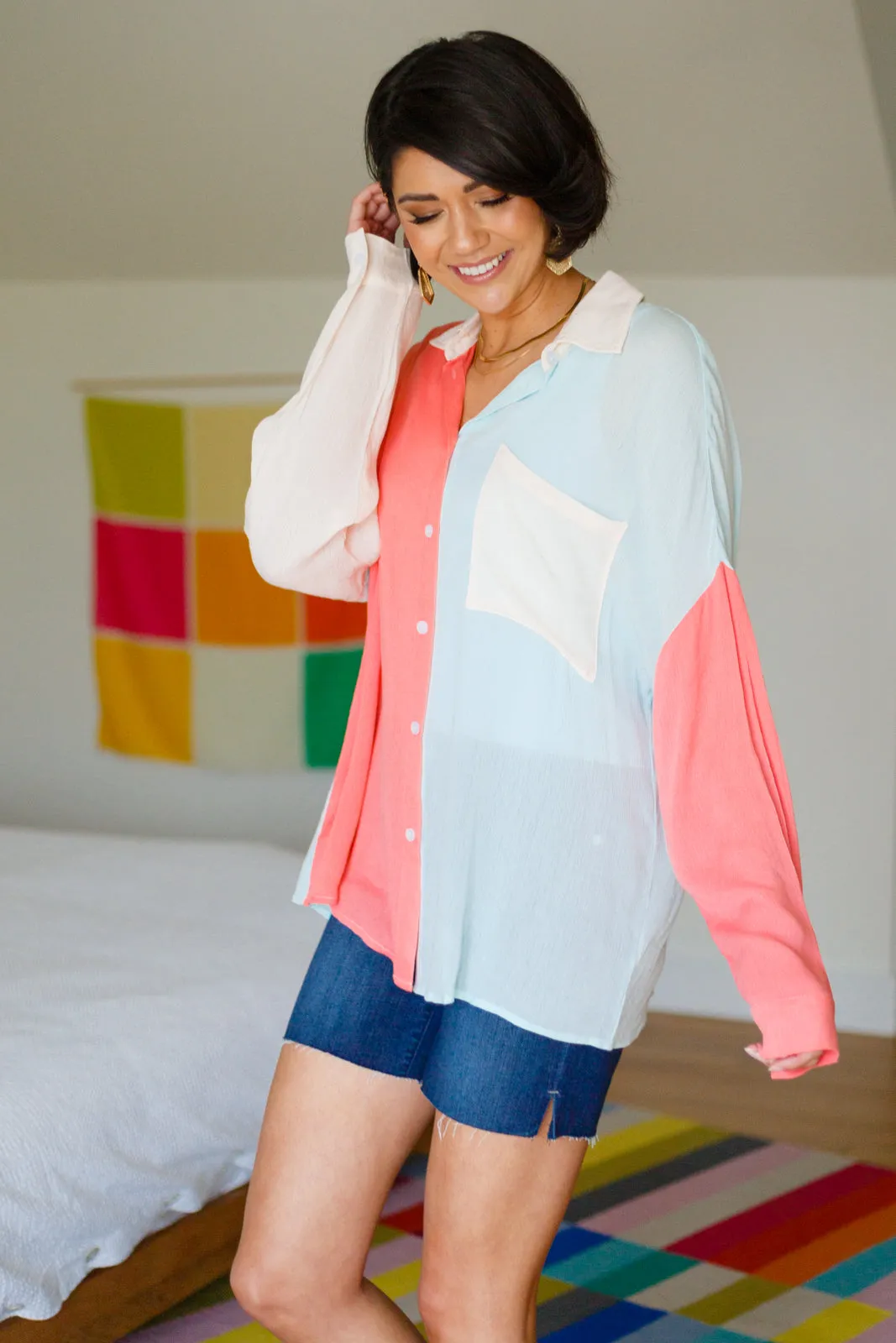 Capture the Day Lightweight Color Block Button-Up Top
