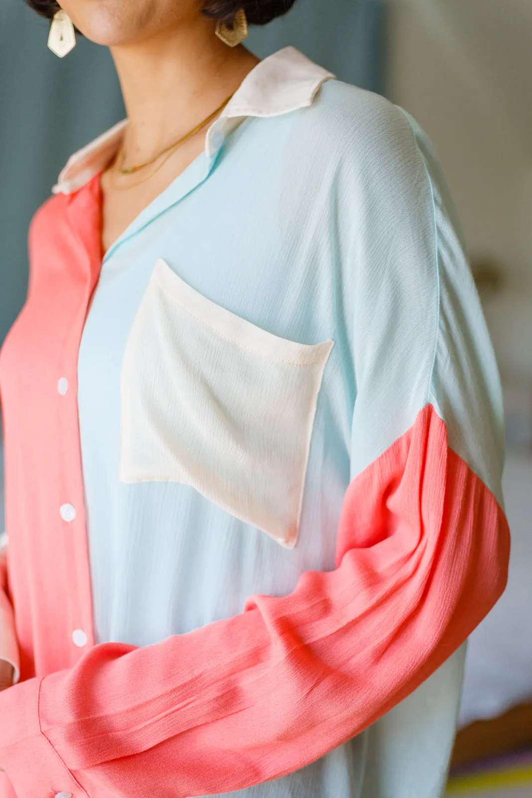 Capture the Day Lightweight Color Block Button-Up Top