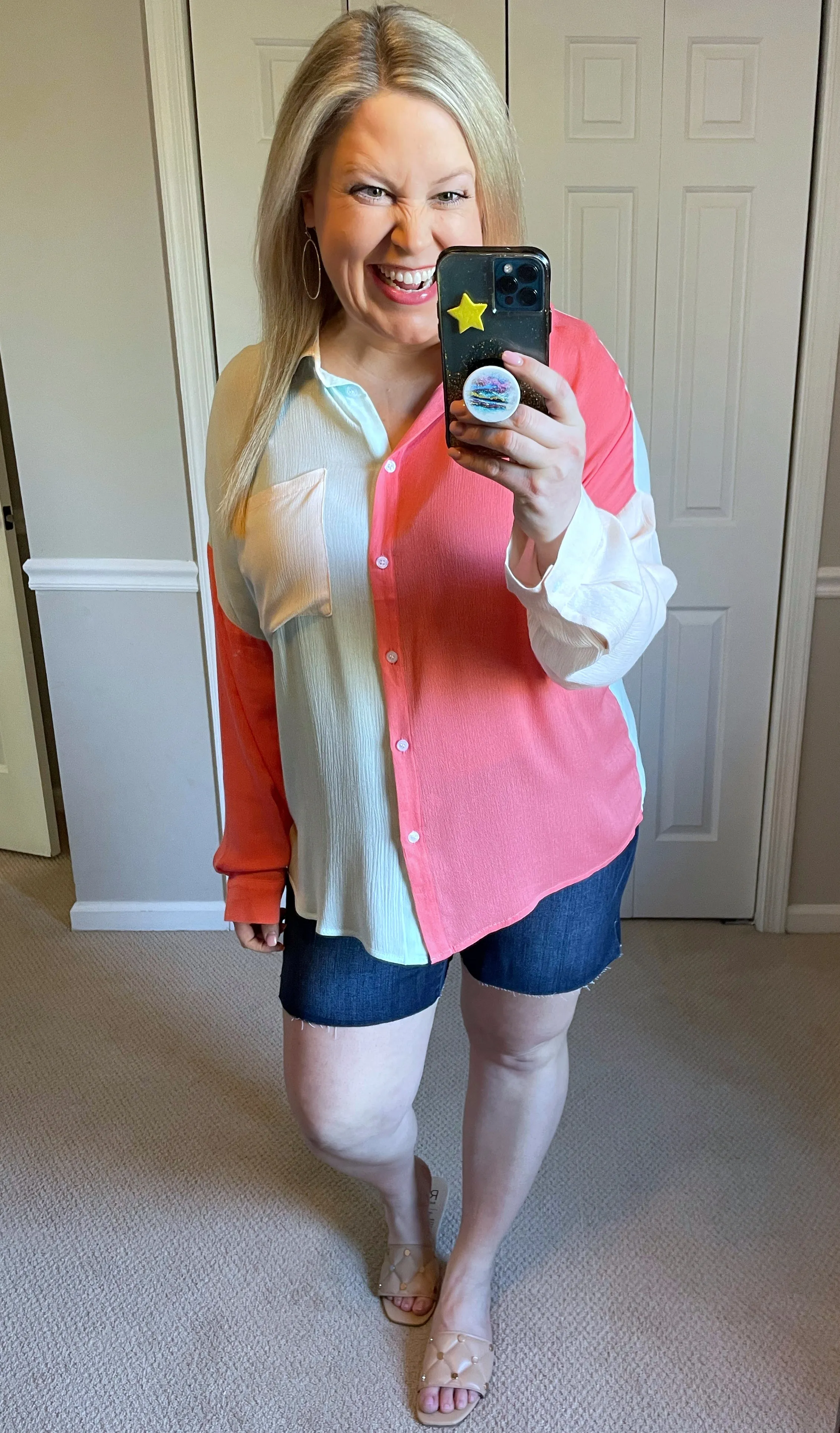 Capture the Day Lightweight Color Block Button-Up Top