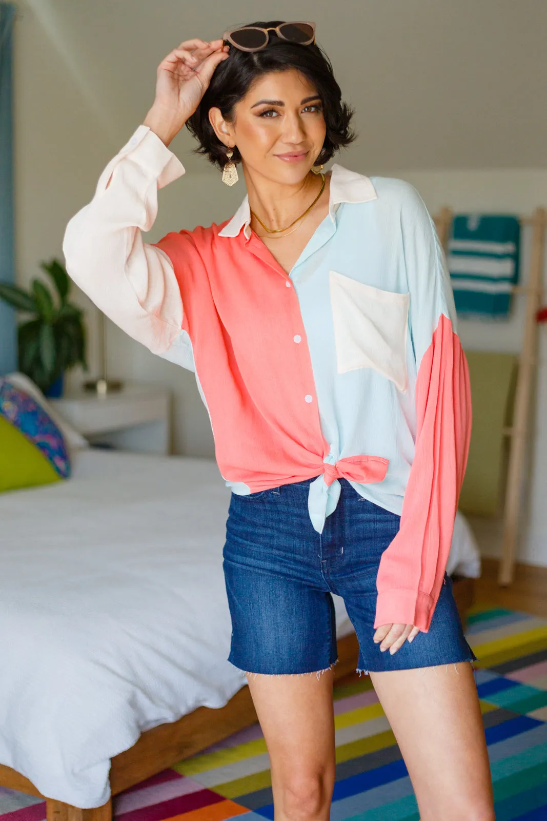 Capture the Day Lightweight Color Block Button-Up Top
