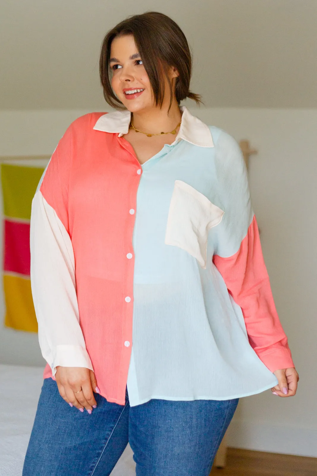 Capture the Day Lightweight Color Block Button-Up Top
