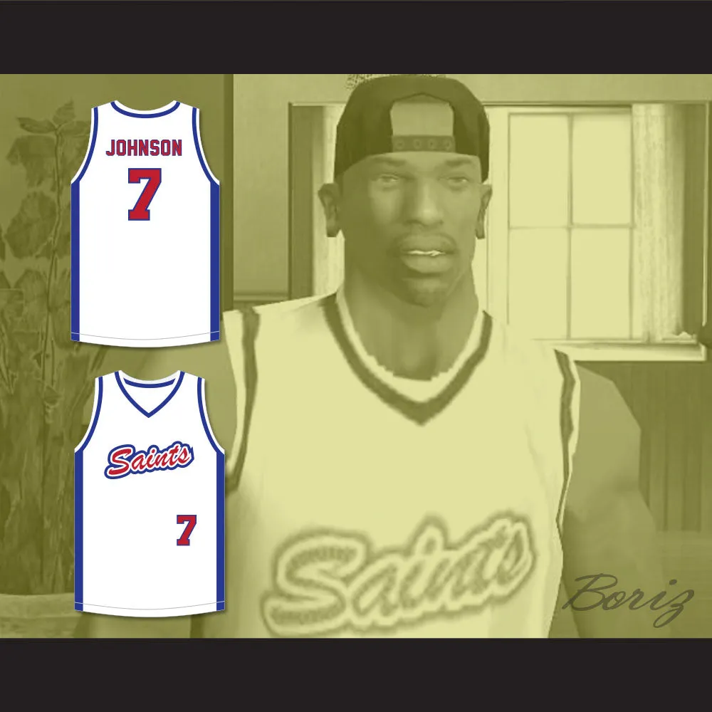 Carl Johnson 7 Los Santos Saints White Basketball Jersey