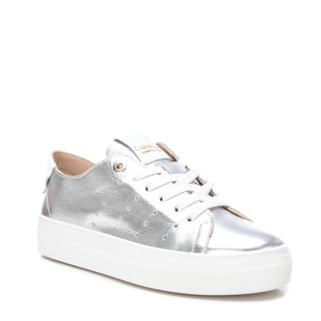 Carmela Silver Leather Flat Form Sole Sneakers