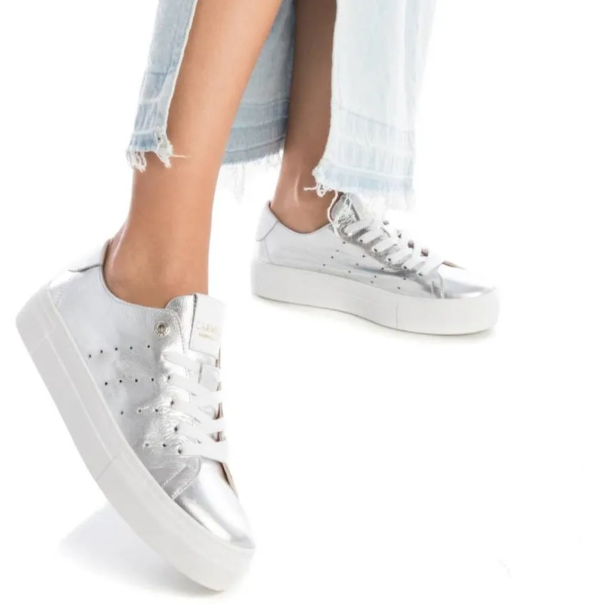 Carmela Silver Leather Flat Form Sole Sneakers