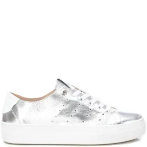 Carmela Silver Leather Flat Form Sole Sneakers