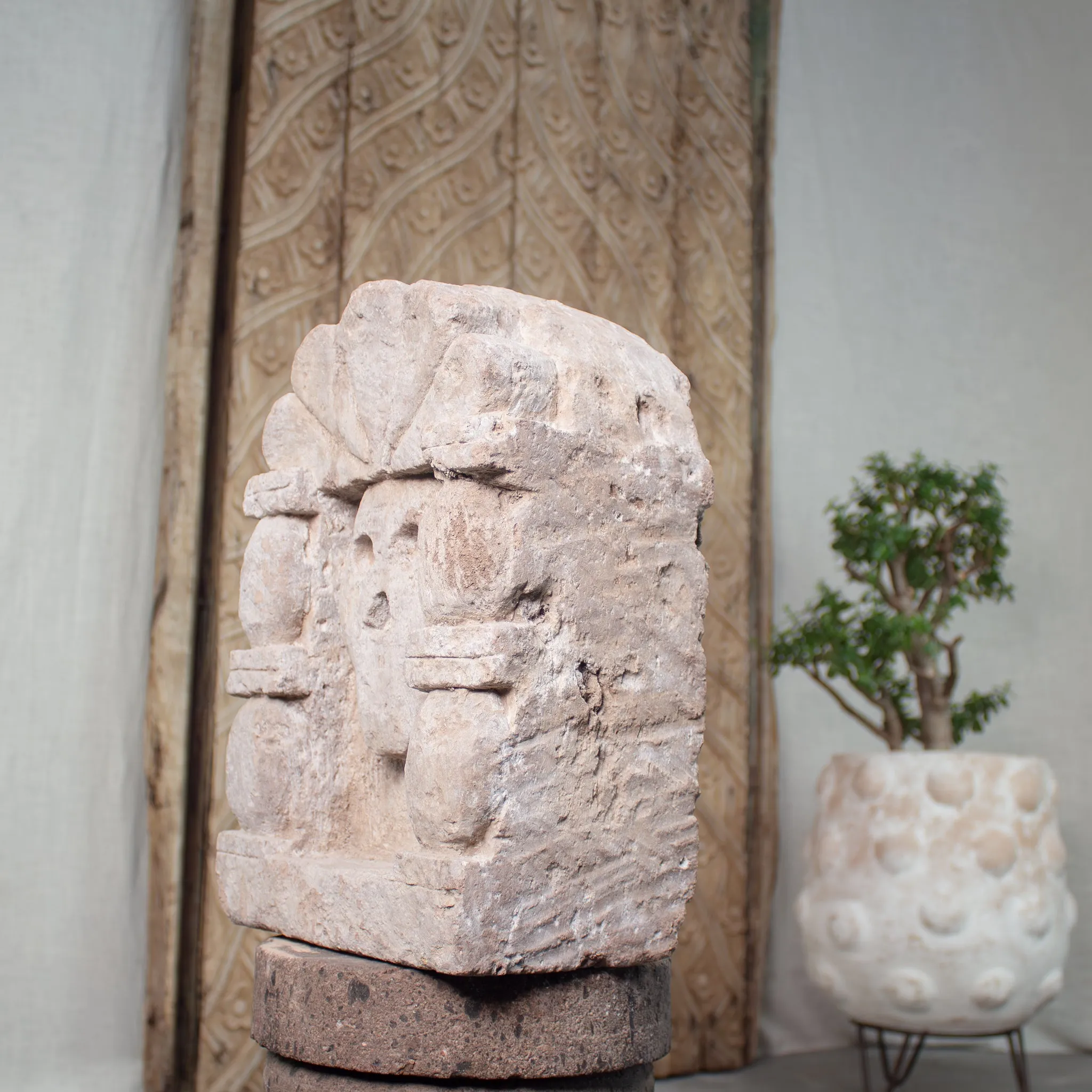 Carved Stone Niche, Vintage Calavera