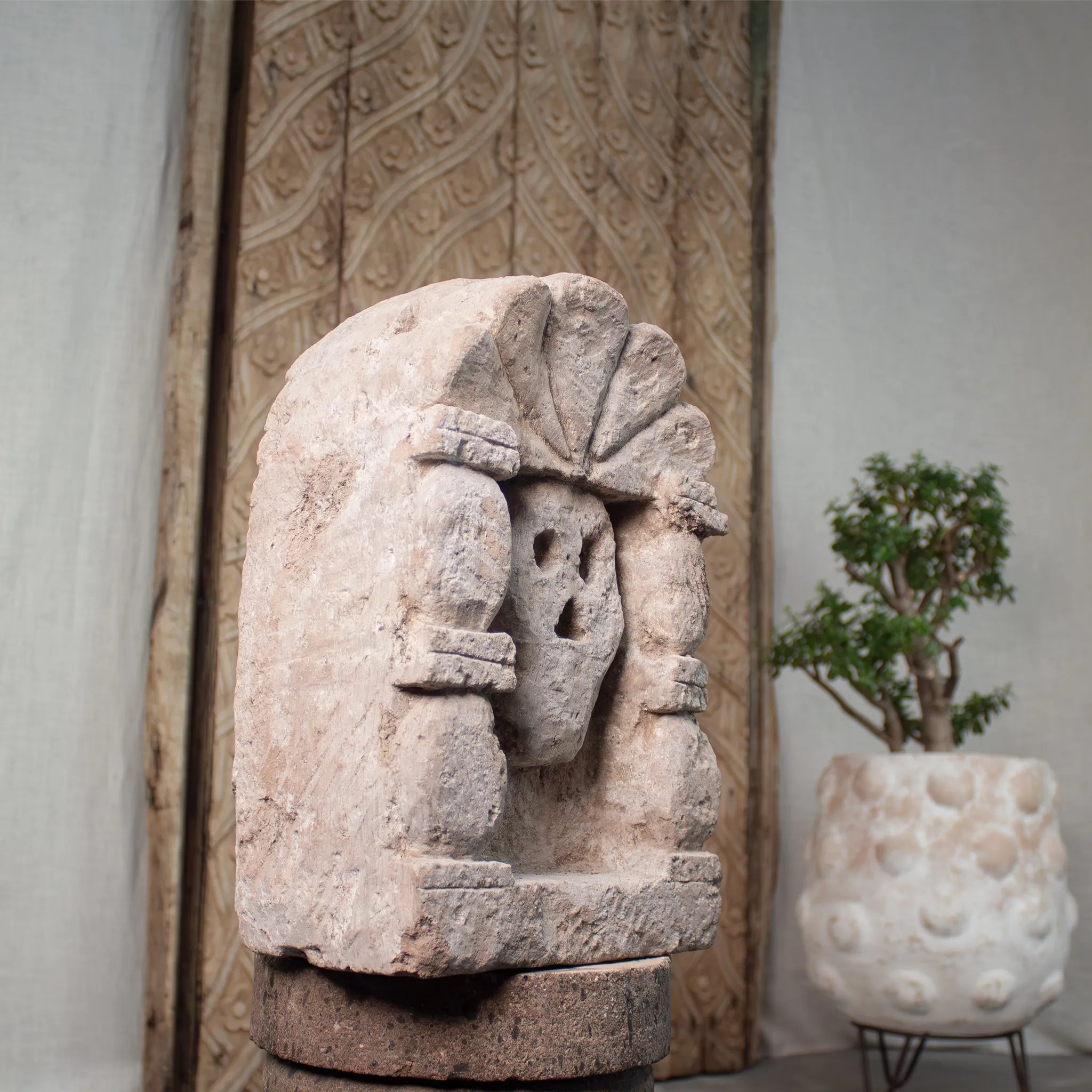 Carved Stone Niche, Vintage Calavera
