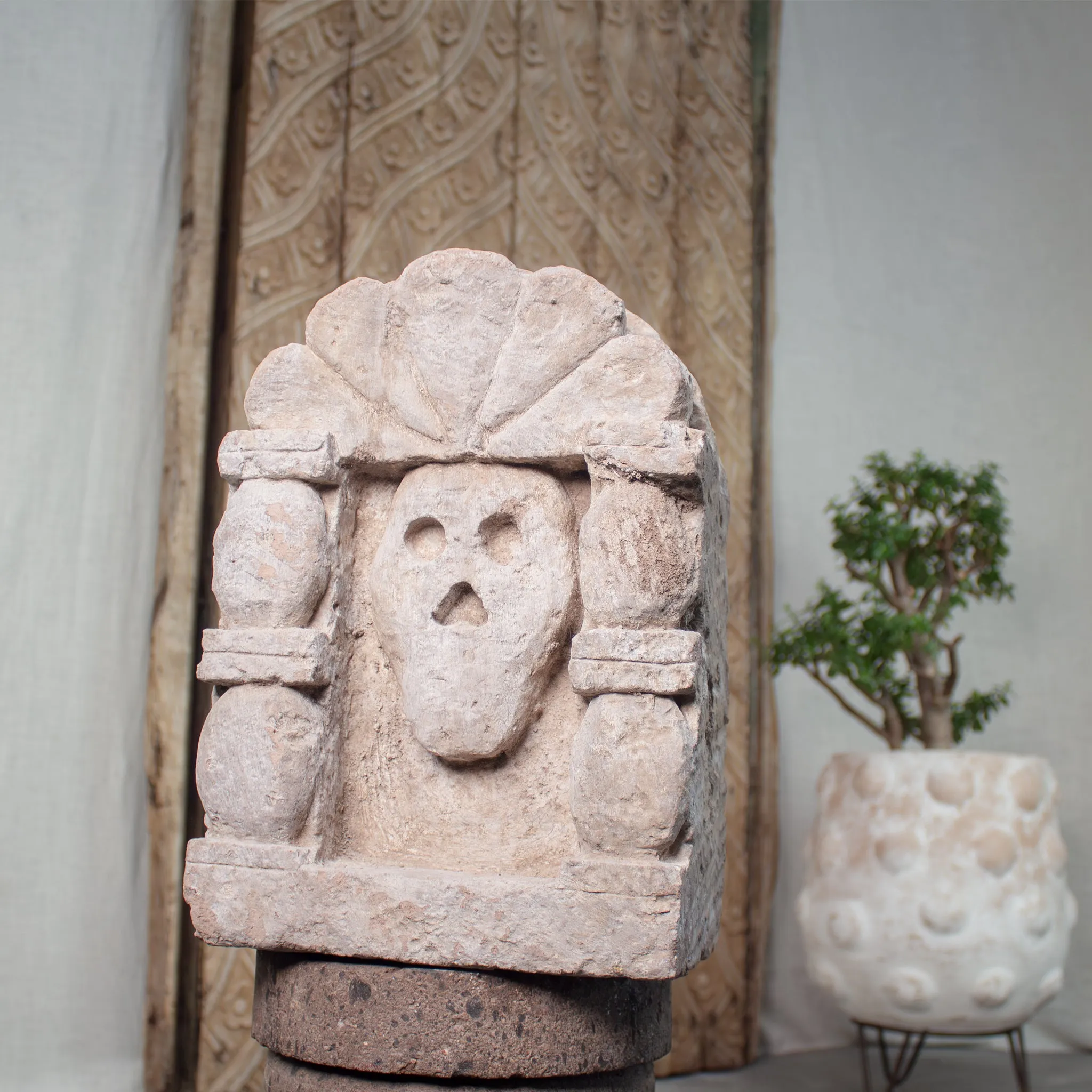 Carved Stone Niche, Vintage Calavera