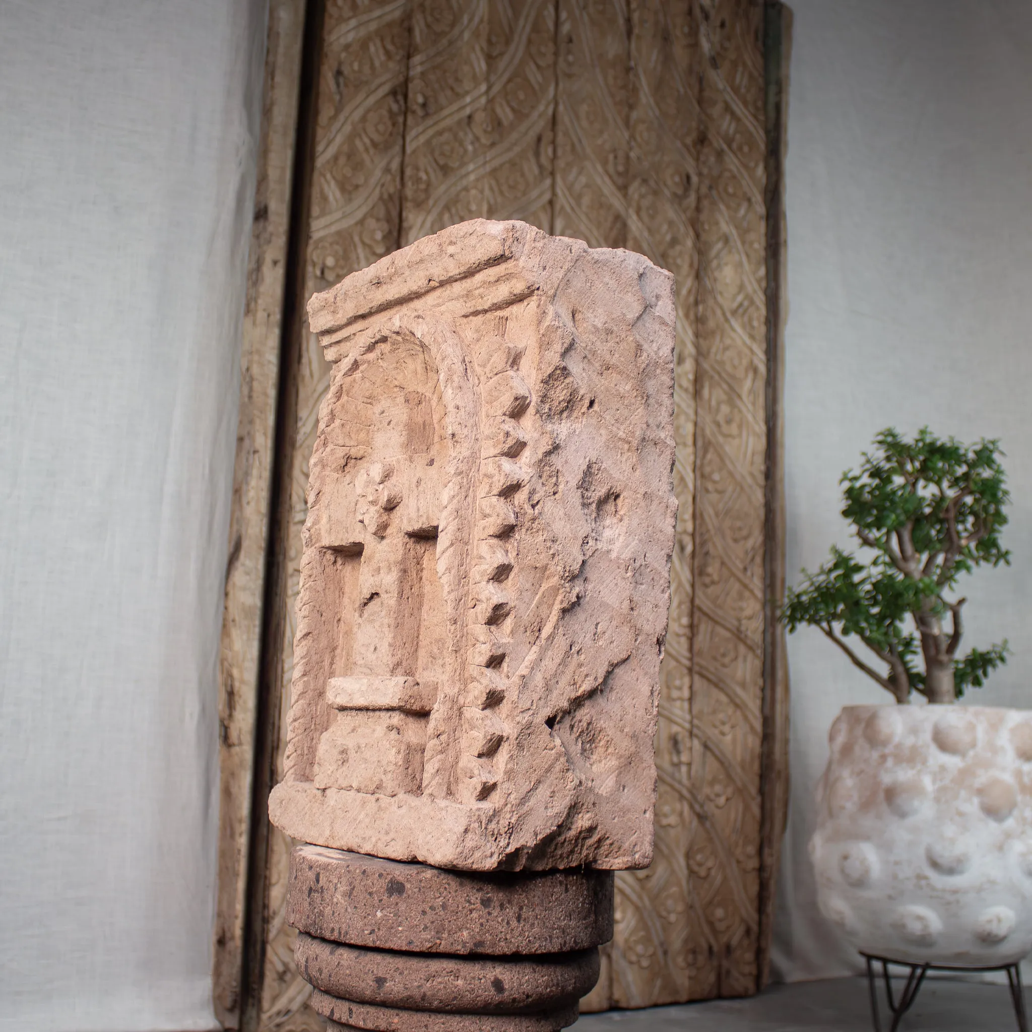 Carved Stone Niche, Vintage Crucifix