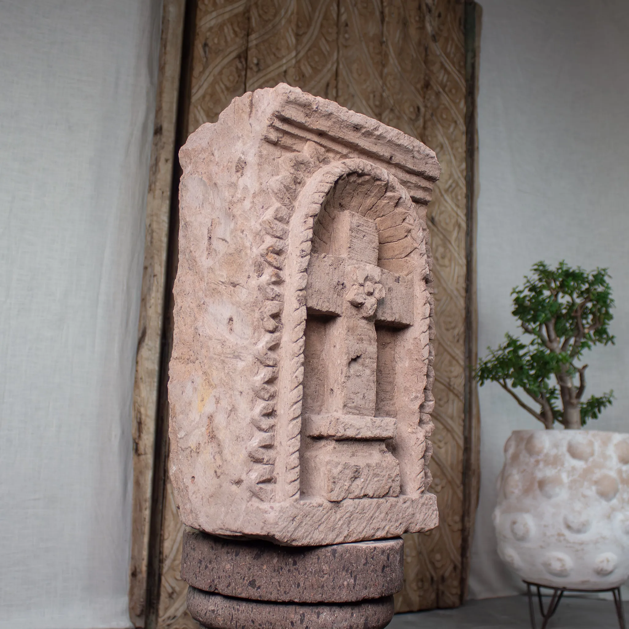Carved Stone Niche, Vintage Crucifix