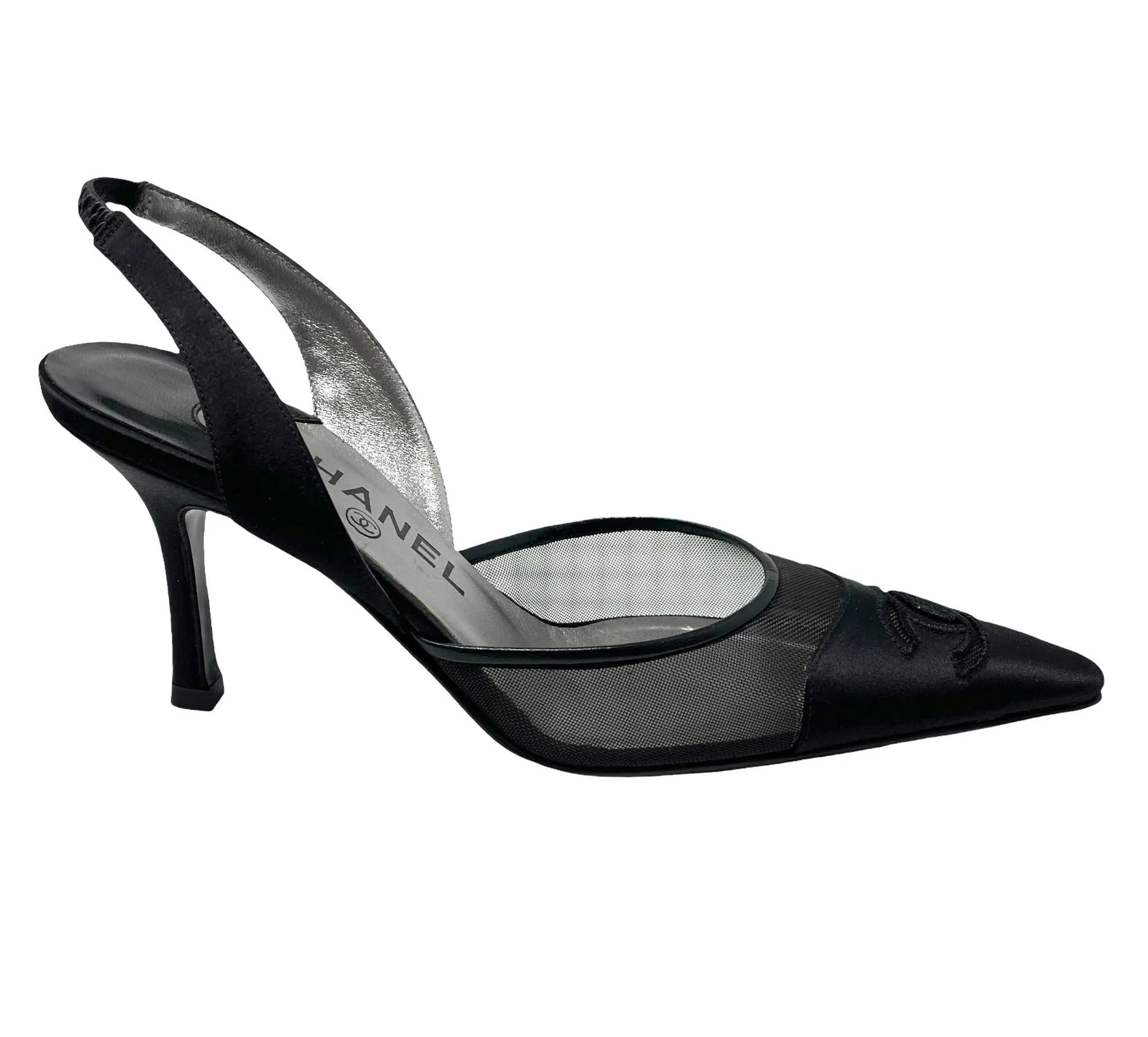 Chanel Black Logo Mesh Heels
