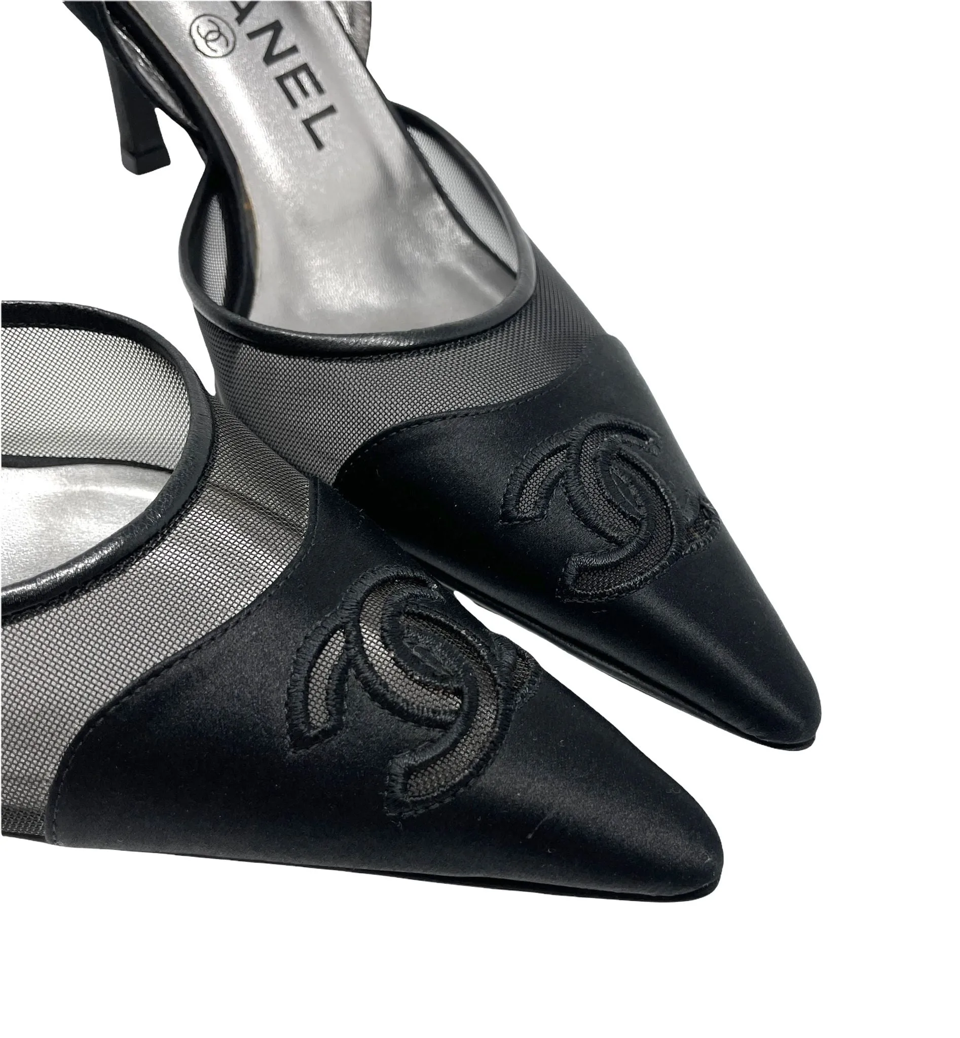 Chanel Black Logo Mesh Heels