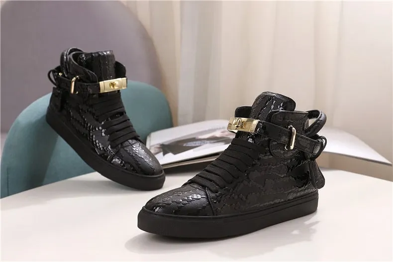 Chaussures luxe chic relief croco classe pour homme /  Men Embossed Crocodile High Top Sneakers