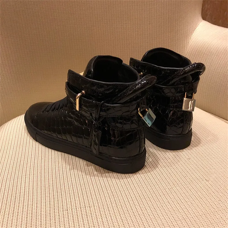Chaussures luxe chic relief croco classe pour homme /  Men Embossed Crocodile High Top Sneakers