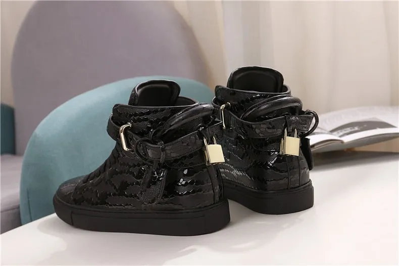 Chaussures luxe chic relief croco classe pour homme /  Men Embossed Crocodile High Top Sneakers