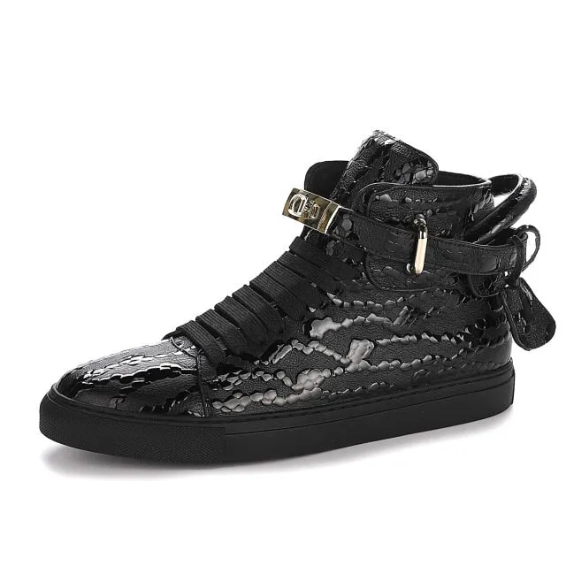 Chaussures luxe chic relief croco classe pour homme /  Men Embossed Crocodile High Top Sneakers