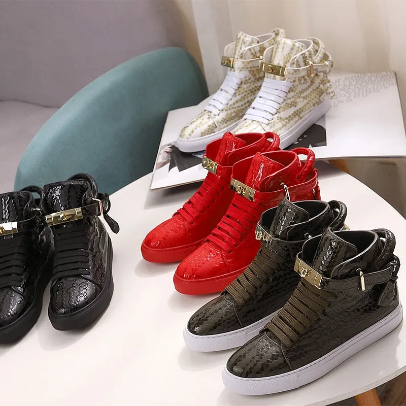 Chaussures luxe chic relief croco classe pour homme /  Men Embossed Crocodile High Top Sneakers