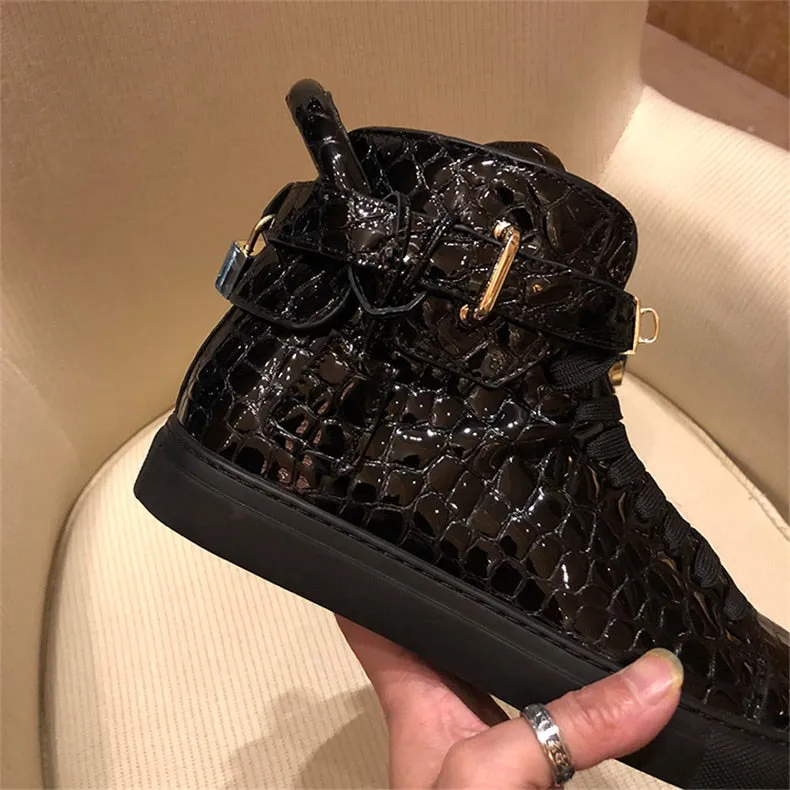 Chaussures luxe chic relief croco classe pour homme /  Men Embossed Crocodile High Top Sneakers