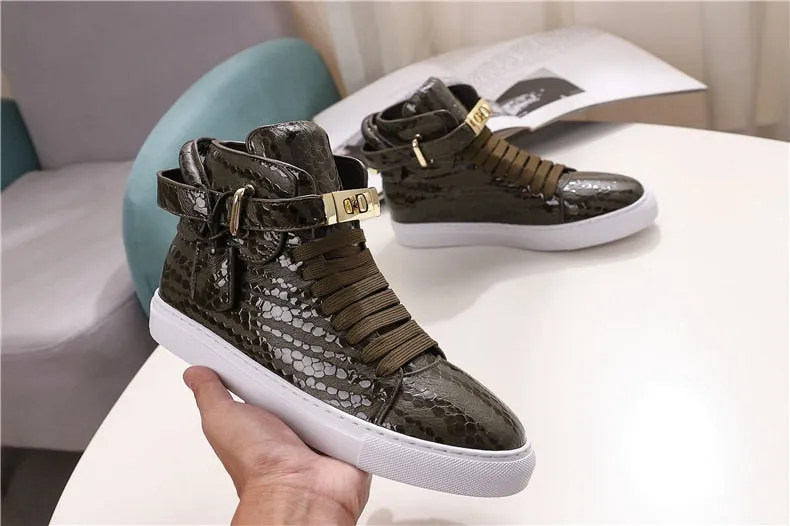 Chaussures luxe chic relief croco classe pour homme /  Men Embossed Crocodile High Top Sneakers