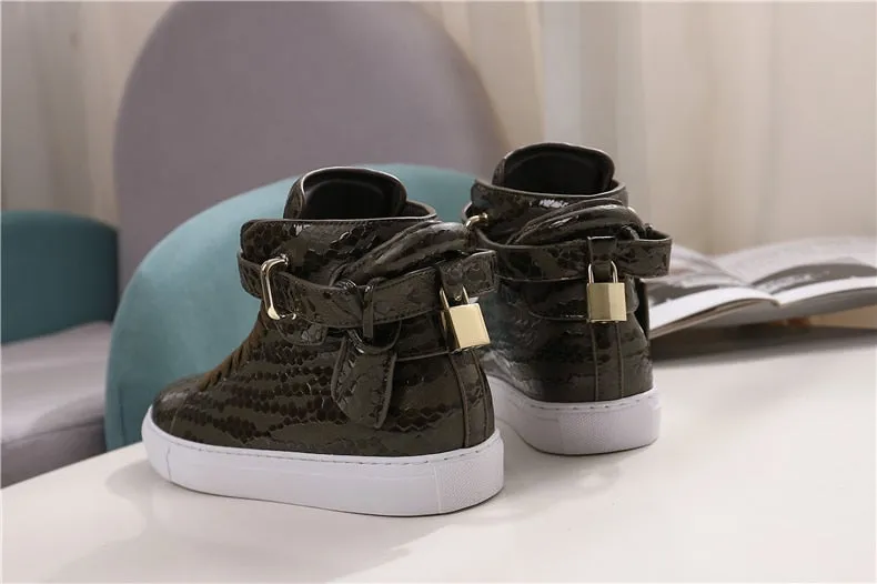 Chaussures luxe chic relief croco classe pour homme /  Men Embossed Crocodile High Top Sneakers