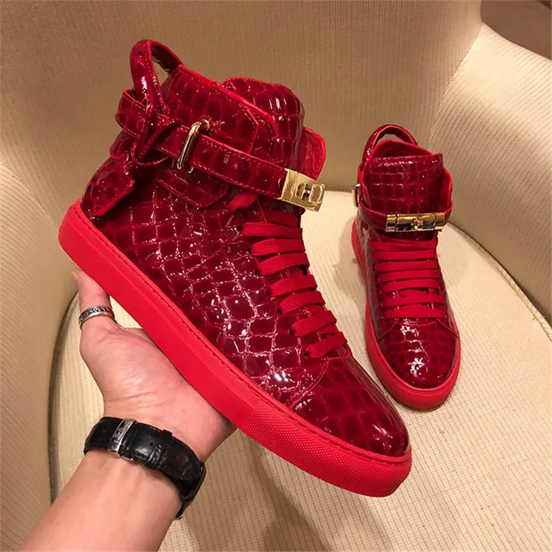 Chaussures luxe chic relief croco classe pour homme /  Men Embossed Crocodile High Top Sneakers