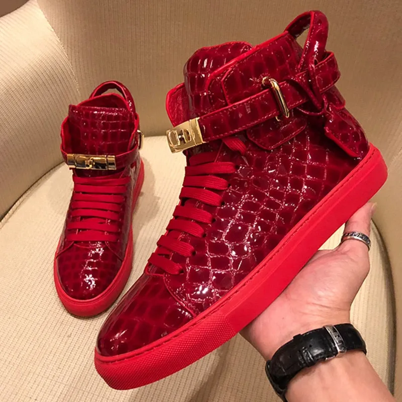 Chaussures luxe chic relief croco classe pour homme /  Men Embossed Crocodile High Top Sneakers