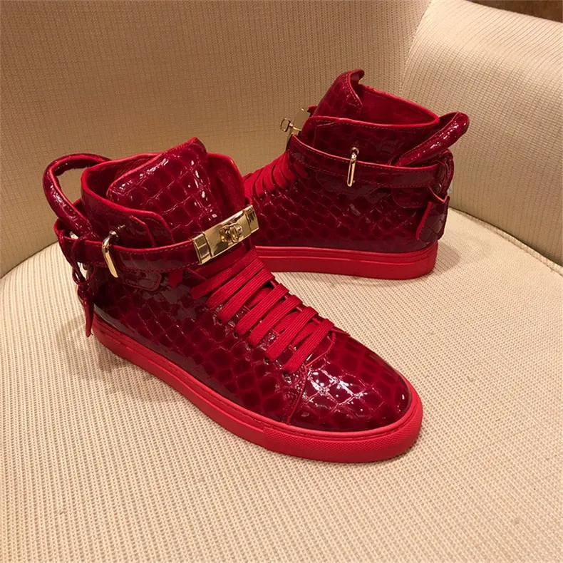 Chaussures luxe chic relief croco classe pour homme /  Men Embossed Crocodile High Top Sneakers