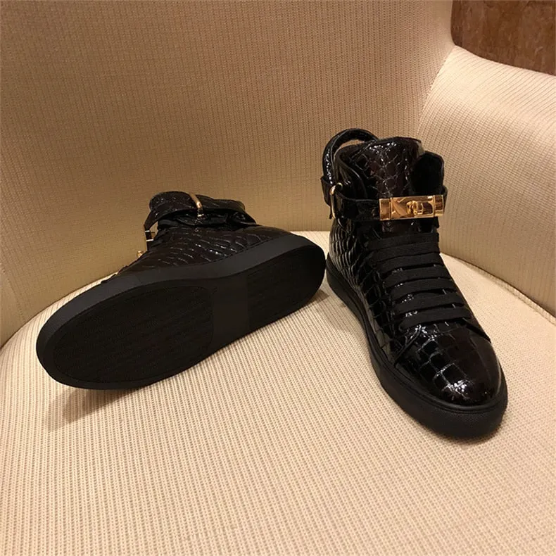 Chaussures luxe chic relief croco classe pour homme /  Men Embossed Crocodile High Top Sneakers