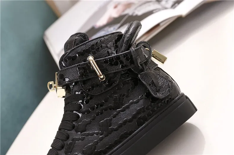 Chaussures luxe chic relief croco classe pour homme /  Men Embossed Crocodile High Top Sneakers