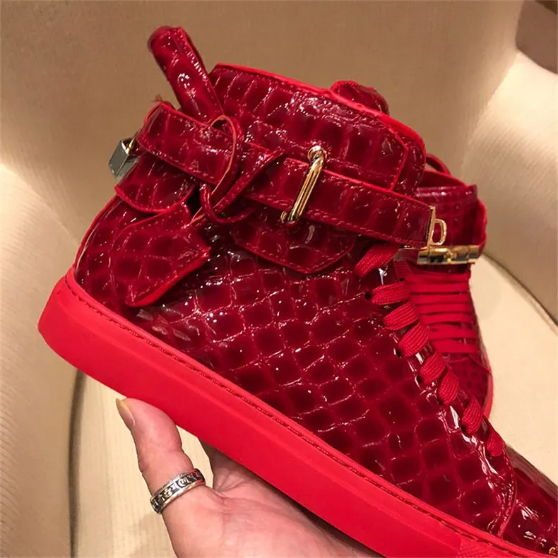 Chaussures luxe chic relief croco classe pour homme /  Men Embossed Crocodile High Top Sneakers