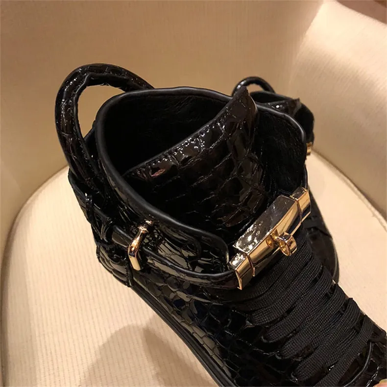 Chaussures luxe chic relief croco classe pour homme /  Men Embossed Crocodile High Top Sneakers