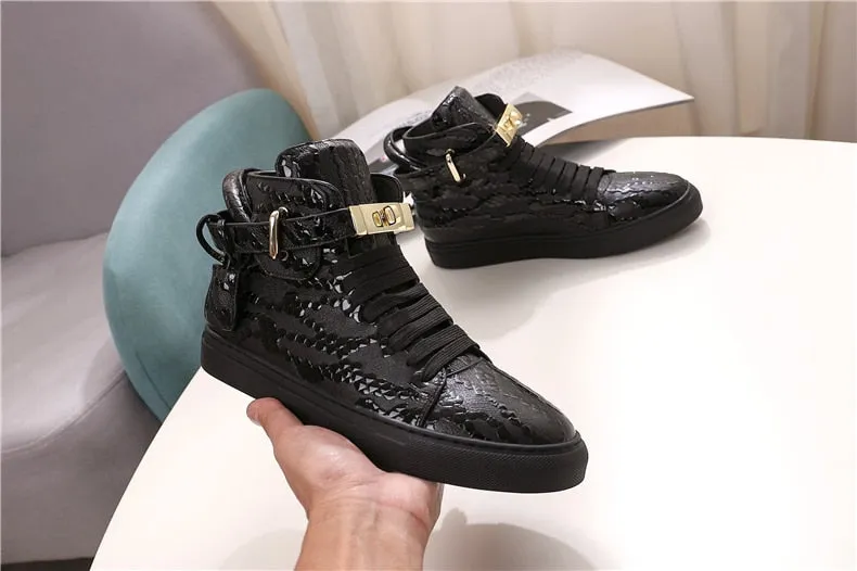 Chaussures luxe chic relief croco classe pour homme /  Men Embossed Crocodile High Top Sneakers