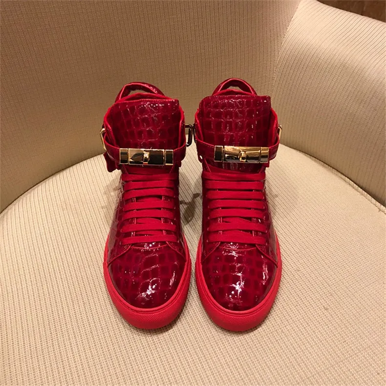 Chaussures luxe chic relief croco classe pour homme /  Men Embossed Crocodile High Top Sneakers