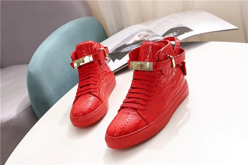 Chaussures luxe chic relief croco classe pour homme /  Men Embossed Crocodile High Top Sneakers